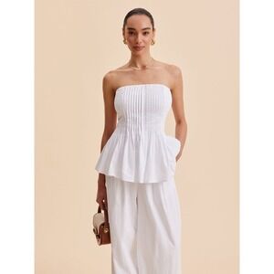 Commense‎ White Strapless Peplum Top Pleated Bustier Corset Style XS
